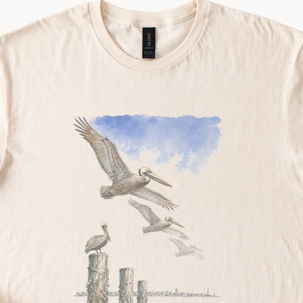 Ocean City Harbor Maryland Wading Birds Graphic Tee Natural